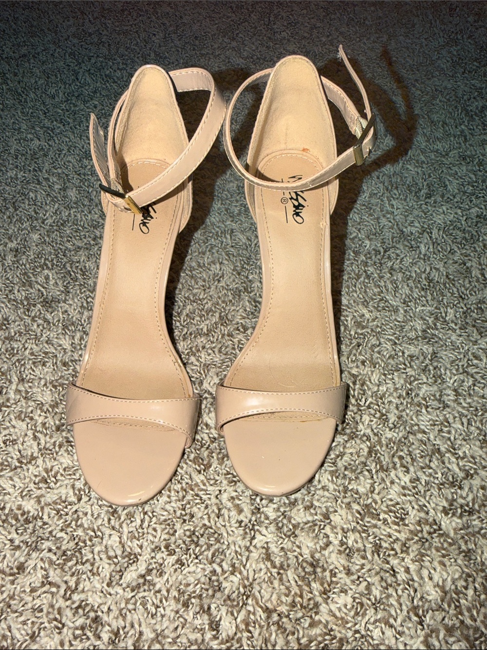 Qupid Blush Nude Ankle-Strap Open-Toe Heels